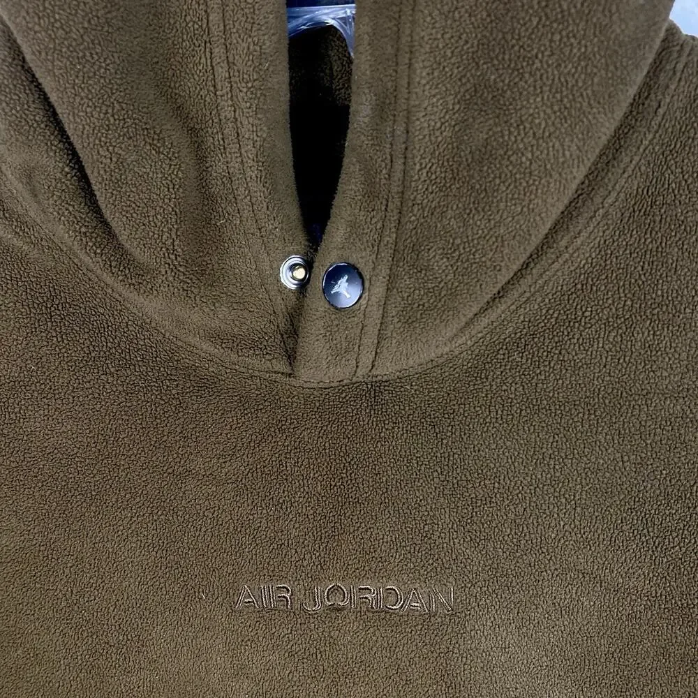 VTG Air Jordan Hoodie Men L Brown Fleece Embossed Pullover Heavyweight Fuzzy